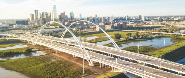 istock Panoramic top view Dallas landmark Margaret McDermott bridge and overflow Trinity River 1086610568