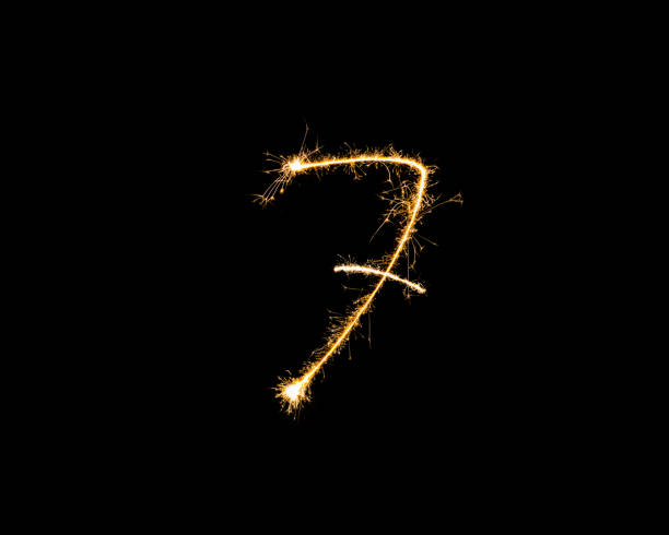 istock Numbers 7 or seven Sparkler firework light isolated on black background 1086612356