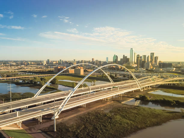 istock Top view Dallas landmark bridge Margaret McDermott on overflow Trinity River and downtown towers 1086612498