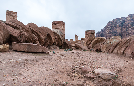 Wadi Musa, Jordan, December 06, 2018 : Remains of Roman Temple in Petra. Near Wadi Musa city in Jordan