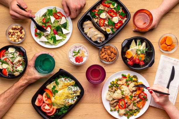 istock Lunch breack in modern office, top view 1086616542