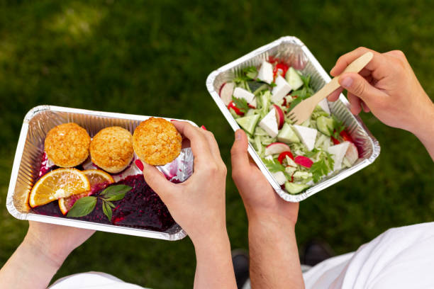 istock Healthy lunch in park, top view 1086616546