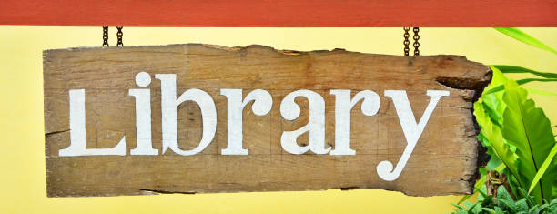 istock Library text sign on wood background for label 1086618800