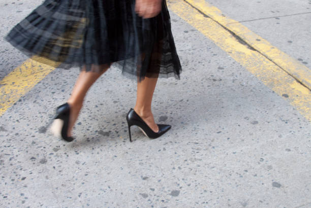 black shoes isolated. street style during fashion week - shoe women retro revival fashion imagens e fotografias de stock