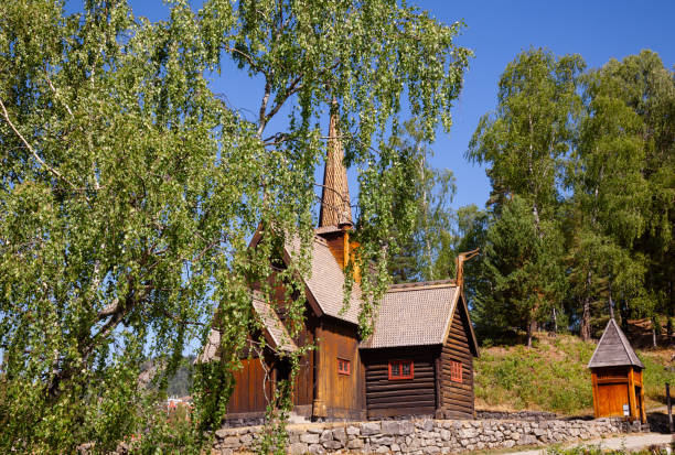 garmo stave church maihaugen folks museum lillehammer oppland norway scandinavia - stavkyrkje imagens e fotografias de stock