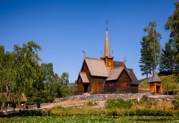 garmo stave church maihaugen folks museum lillehammer oppland norway scandinavia - stavkyrkje imagens e fotografias de stock