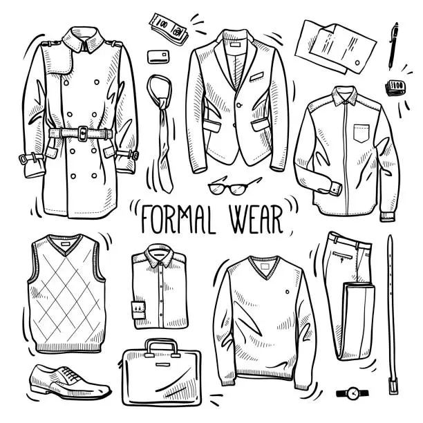 Vector illustration of Hand drawn set of men's formal style wear sketches