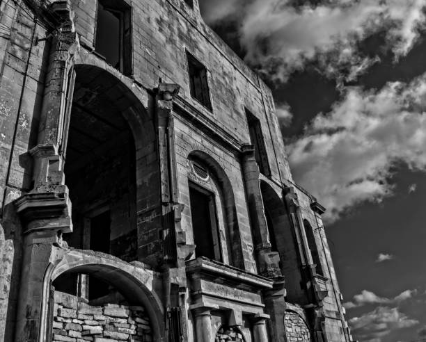 istock An old house in ruins in black and white 1086633978