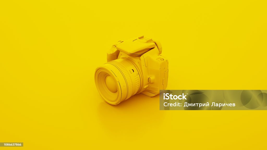 Réflex digital amarillo. Ilustración 3D - Foto de stock de Cámara de vídeo libre de derechos