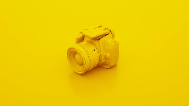 réflex digital amarillo. ilustración 3d - dorado color fotos fotografías e imágenes de stock