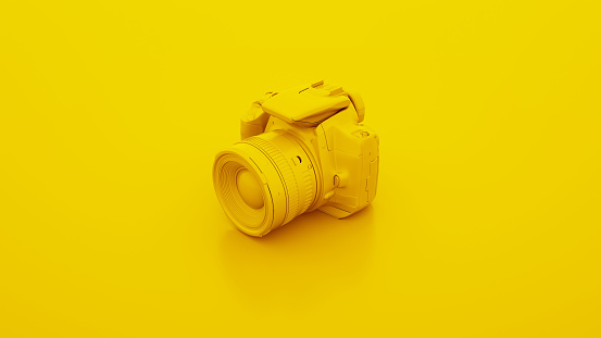 Yellow DSLR Camera. 3D illustration.