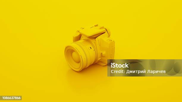 Yellow Dslr Camera 3d Illustration Stock Photo - Download Image Now - Home Video Camera, Camera - Photographic Equipment, Movie Camera