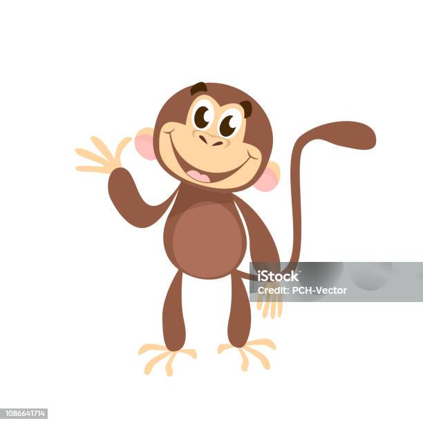 Cheerful Monkey Waving Hand Stock Illustration - Download Image Now - Animal, Animal Body Part, Animal Hand