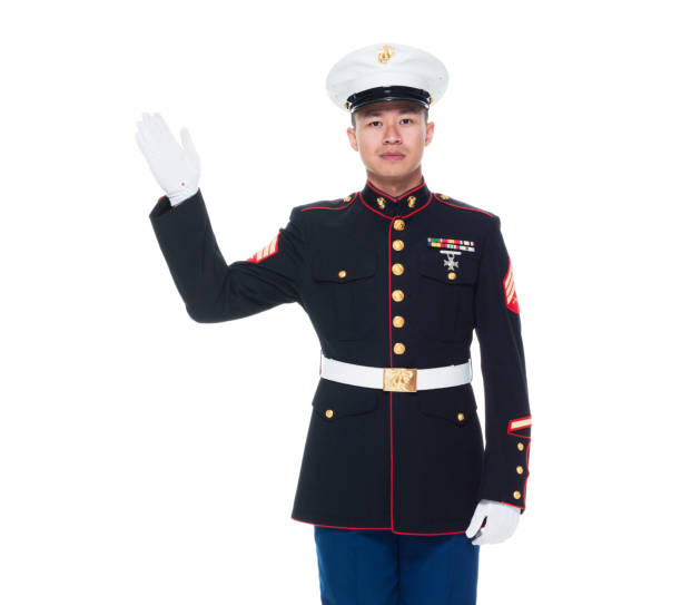istock US Marine in uniform waving 1086642022