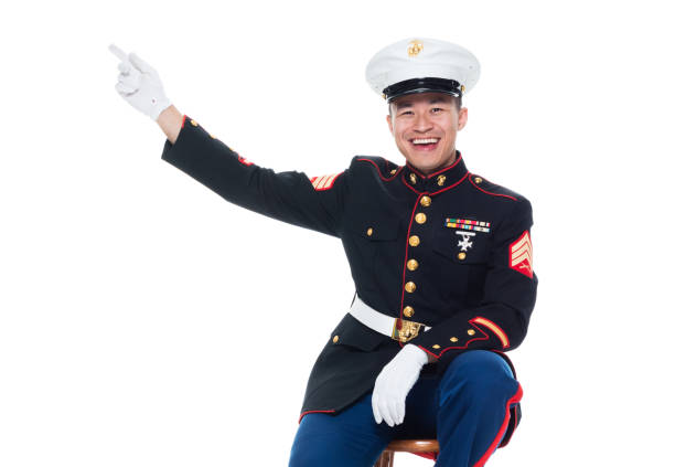 istock US Marine in uniform and pointing 1086642138