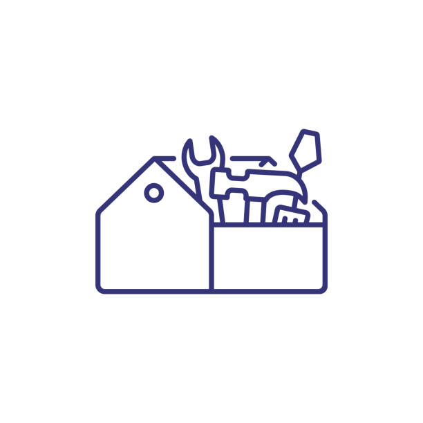 Tool box line icon Tool box line icon. Toolbox, toolkit, instrument. Construction concept. Can be used for topics like home maintenance, fixing, repair, renovation toolbox stock illustrations