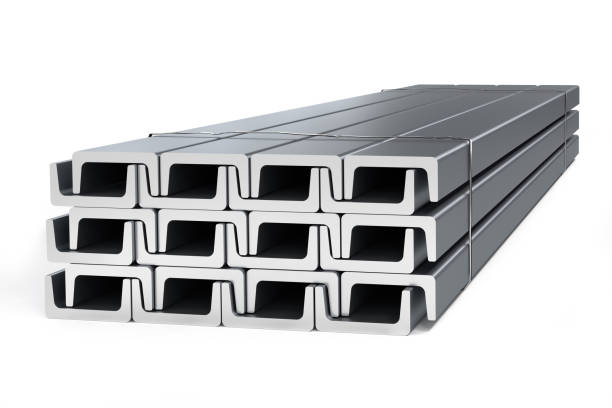 stack of c-beams (structural channels) - construction steel construction frame built structure imagens e fotografias de stock