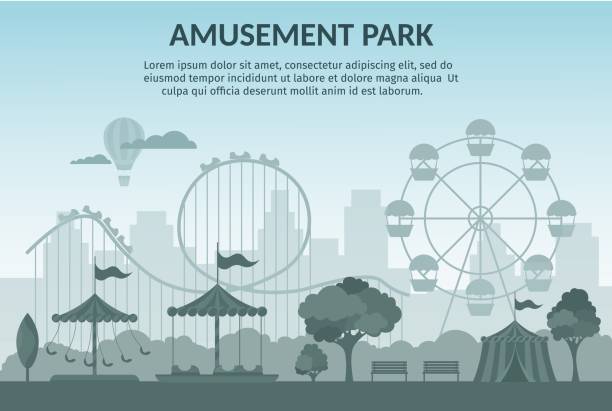 놀이 공원 벡터 일러스트 만화 플랫 - carnival amusement park amusement park ride traditional festival stock illustrations