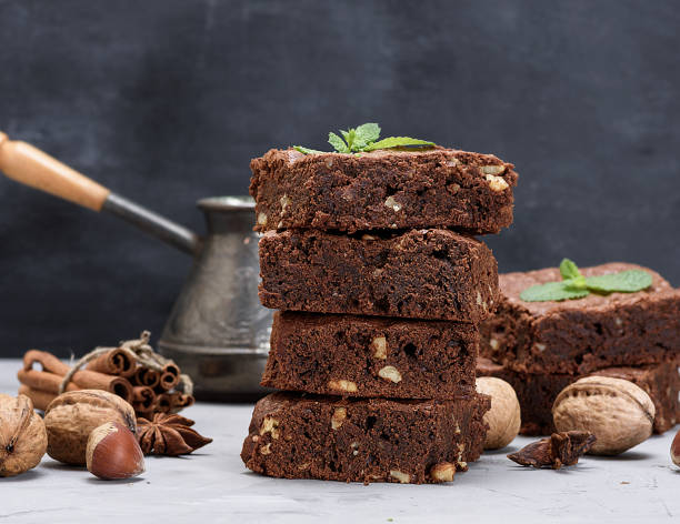 istock stack of baked square pieces of brownie pie 1086652506
