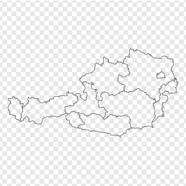 空白地図オーストリア。高品質は、あなたの web サイトのデザイン、ロゴ、アプリの ui のための透明な背景に地方とオーストリアをマップします。株式ベクトル。ベクトル イラスト eps10。 - cut up点のイラスト素材／クリップアート素材／マンガ素材／アイコン素材