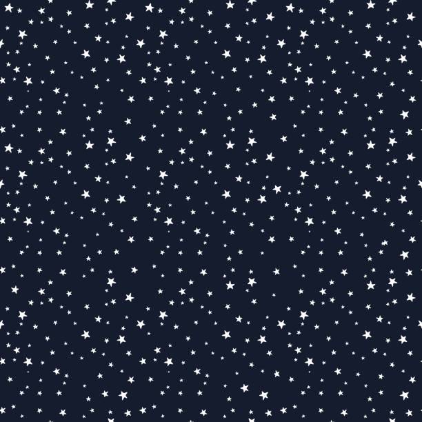 illustrazioni stock, clip art, cartoni animati e icone di tendenza di motivo senza cuciture con stelle bianche di varie dimensioni su sfondo scuro. sfondo infantile 1.1 - star pattern