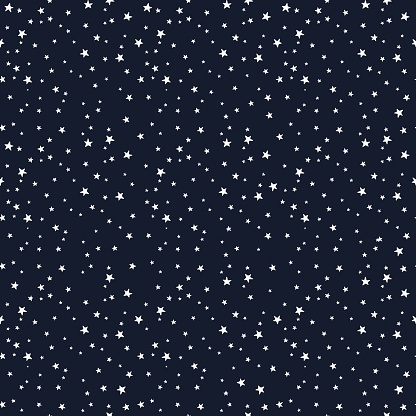 Seamless vector pattern with white stars of various sizes on dark background. Childish background for postcards, wallpaper, papers, textiles, bed linen, tissue 1.1