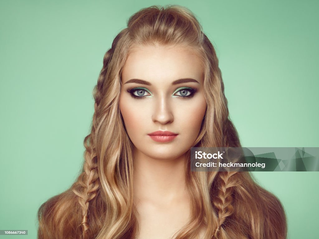 Blonde Girl With Long And Shiny Curly Hair Stock Photo - Download Image Now  - Braided, Braided Hair, Hair - iStock