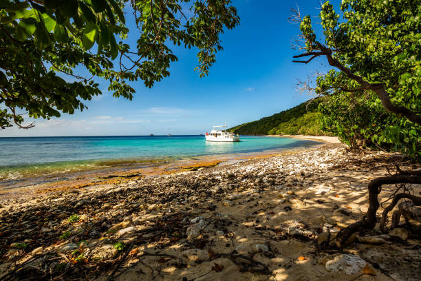 Private boat at seashore carribean vacation getaway nobody
