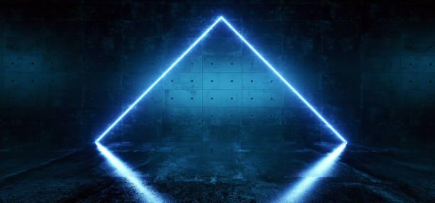 istock Sci Fi Background Dark Concrete Futuristic Modern Empty Room With Neon Glowing Ice Vibrant Blue Triangle Shaped Neon Tube Light With Reflection 3D Rendering 1086671044