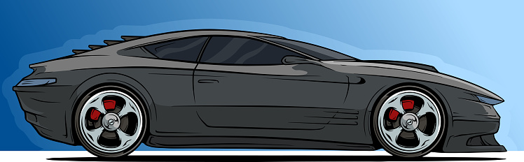 Cartoon Cool Modern Black Sport Racing Car Stock Illustration - Download  Image Now - Black Color, Sports Car, Blue - iStock