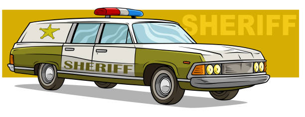 istock Cartoon green sheriff retro car with golden badge 1086681914