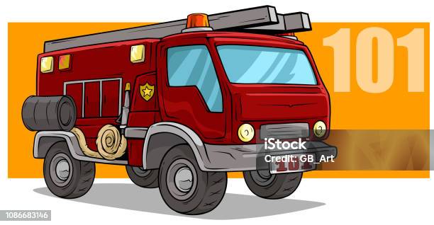 Cartoon Emergency Rescue Fire Department Truck Stock Illustration - Download Image Now - Accidents and Disasters, Cartoon, Cool Attitude