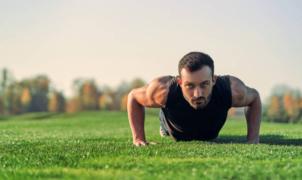 istock The man pushing up on the grass 1086683194