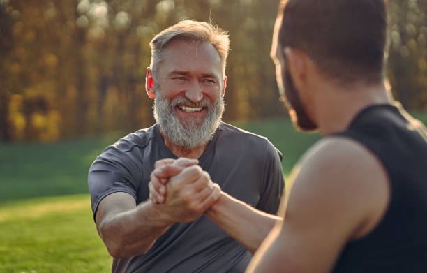 istock The father and son greeting outdoor 1086683274