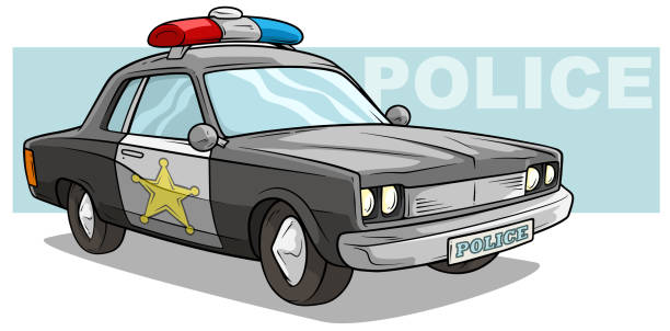 istock Cartoon black police car with golden badge 1086683380