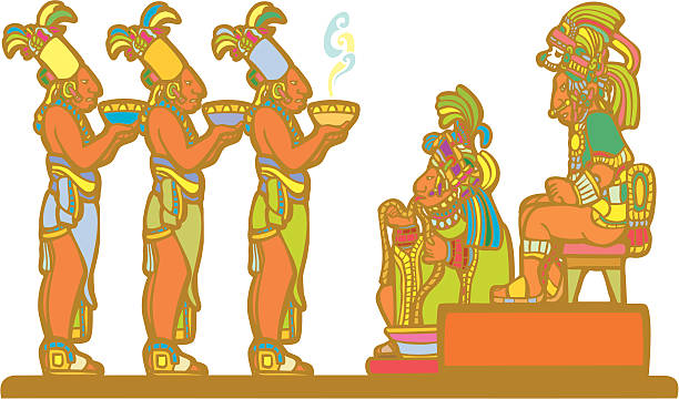 ilustraciones, imágenes clip art, dibujos animados e iconos de stock de maya court - guerrero azteca