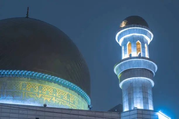 Photo of mosque at night, Ramadan Kareem background