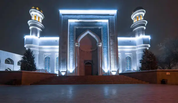 Photo of mosque at night, Ramadan Kareem background