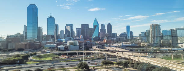 istock Panoramic top view Dallas expressway viaduct and modern downtown skylines 1086695558