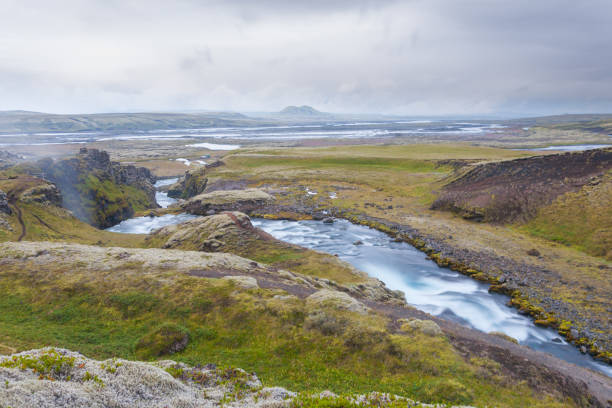 Silfurfoss falls in summer season view, Iceland. Icelandic landscape.