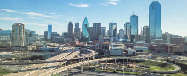 istock Panoramic top view Dallas expressway viaduct and modern downtown skylines 1086696678