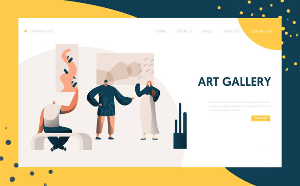 Art Gallery Exhibition Presentation Landing Page. People Character Artist Represent Modern Painting Frame Artwork Concept for Website or Web Page. Flat Cartoon Vector Illustration Art Gallery Exhibition Presentation Landing Page. People Character Artist Represent Modern Painting Frame Artwork Concept for Website or Web Page. Flat Cartoon Vector Illustration landing page photos stock illustrations