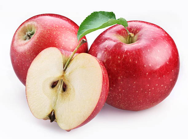 istock Two ripe red apples and half of apple. 108671514
