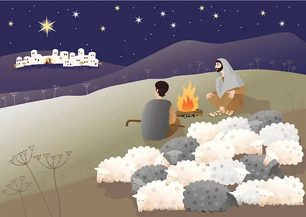 Vector illustration of Cartoon showing the birth of Messiah