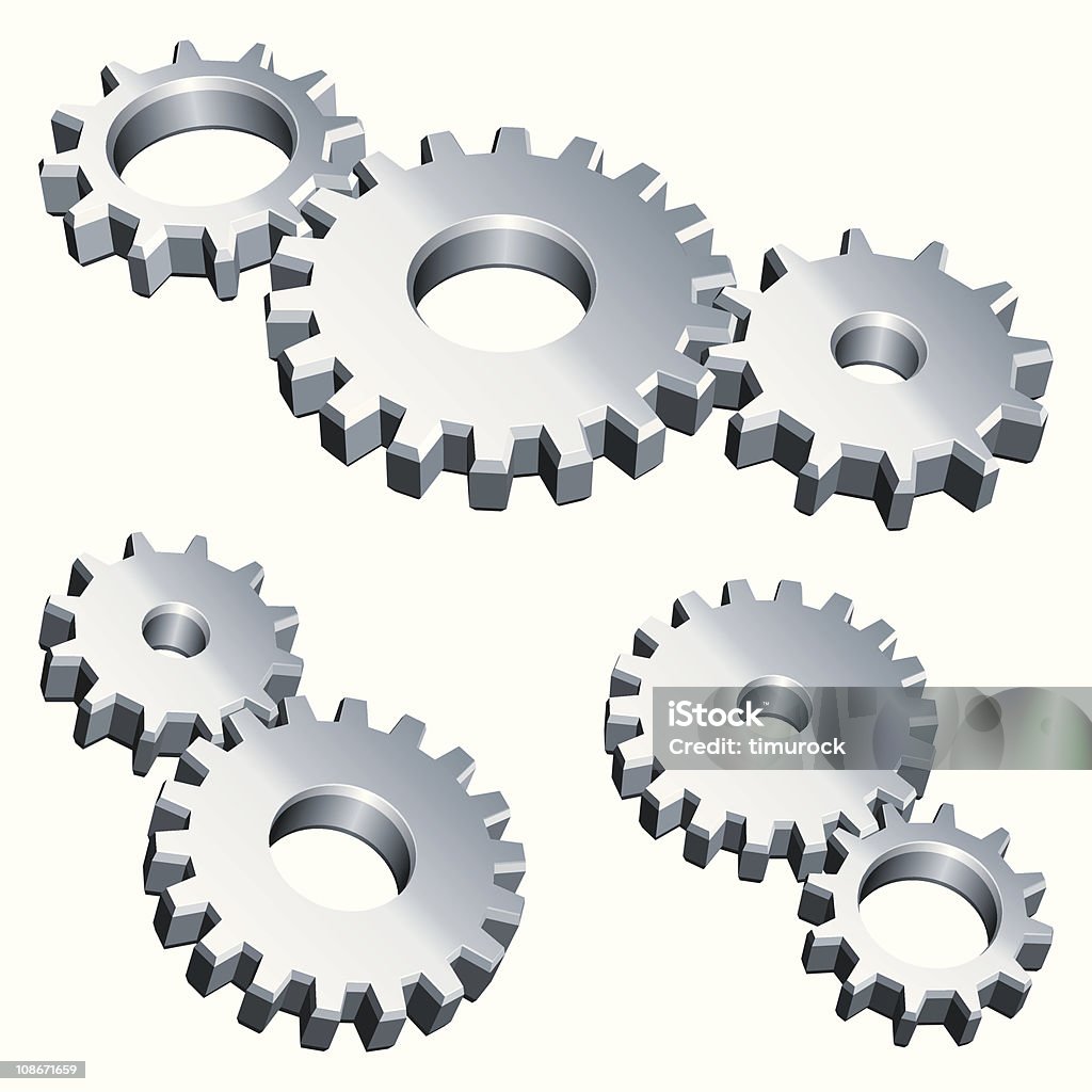 Metal gears. Three groups of metal gears. File includes additional formats(AI, CDR, PDF, SVG). Gear - Mechanism stock vector