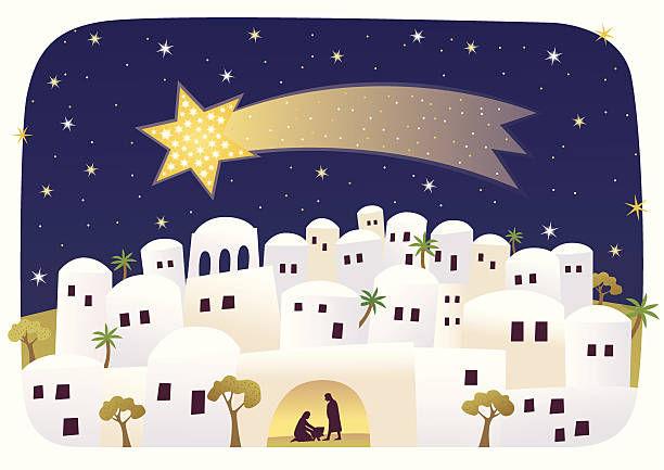 ilustraciones, imágenes clip art, dibujos animados e iconos de stock de nacimiento de messiah y star - star of bethlehem
