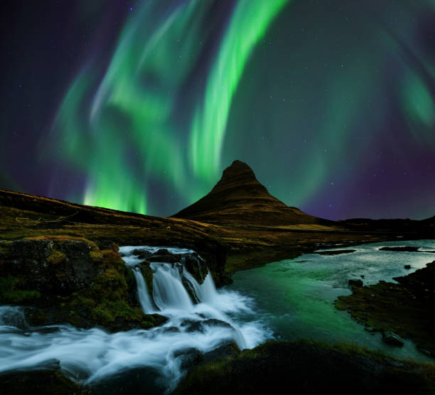 istock Kirkjufell mountain with Aurora 1086742866