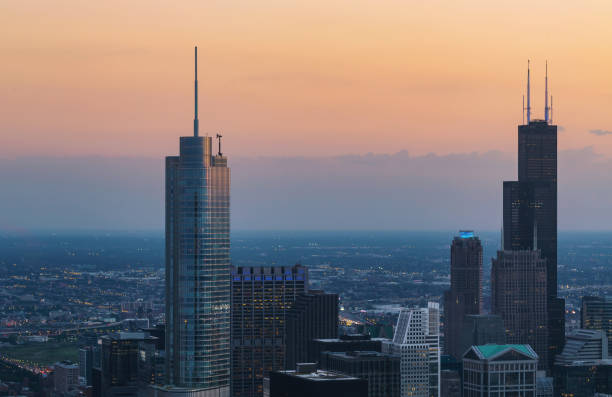 istock Chicago cityscape skyscrapers at sunset 1086742956