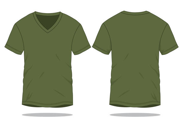 Army V-Neck Shirt for Template Front & Back View olive green shirt stock illustrations