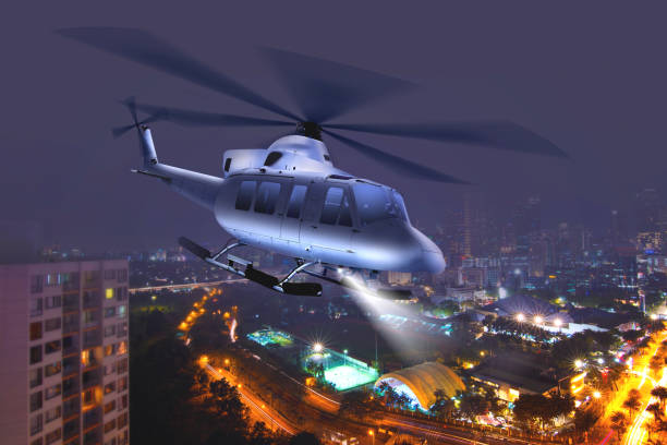 istock Helicopter flying over the city 1086755186
